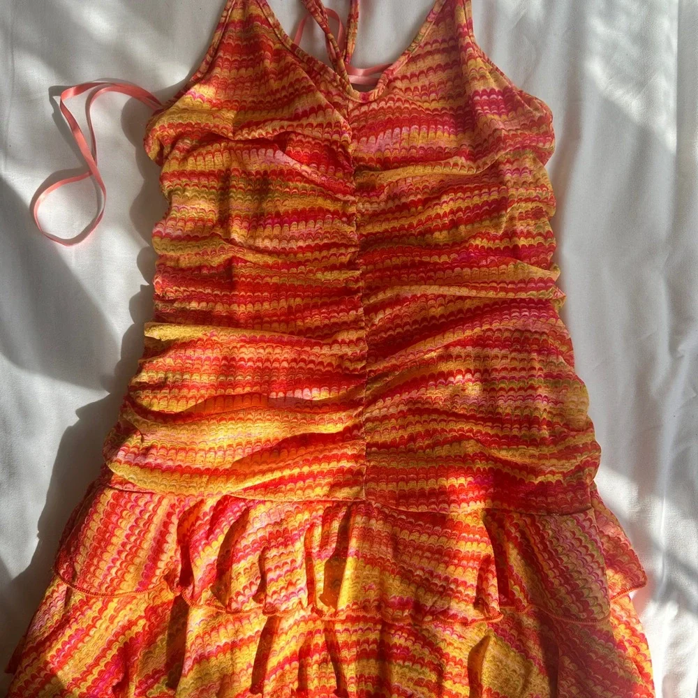 Multicolor Strappy Summer Dress
Cami V neck upper back out frills - Picture 3 of 3